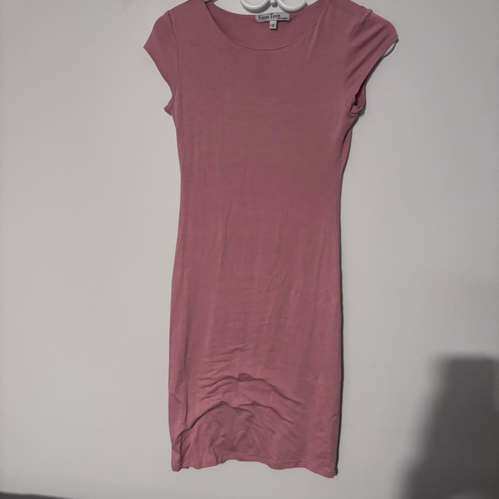 Pink Bodycon T-Shirt Dress | Casual Stretch Mini | Simple Tight Home Dress